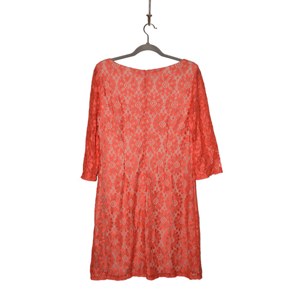 JESSICA HOWARD $199 3/4 Sleeve Lace Sheath Dress Red/Nude Size 12 - Picture 2 of 3